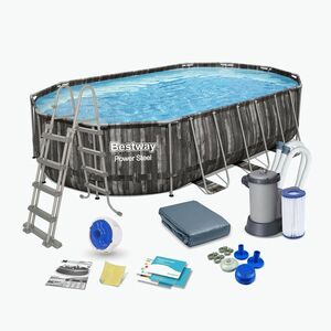 Fémvázas medence Bestway Power Steel Oval Pool Set 610 x 366 cm barna (Power Steel Oval Pool Set 5611R) kép