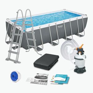 Fémvázas medence Bestway Power Steel Rectangular Pool Set 488 x 244 cm sötétszürke (Power Steel Rectangular Pool Set 56671N) kép