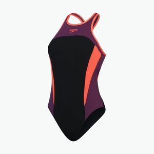 Speedo High Neck Splice Cross Back egyrészes fürdőruha fekete/plum dandy/siren red (High Neck Splice Cross Back 8-00425017551) kép