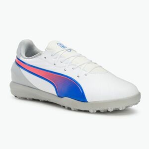PUMA King Match TT Jr gyermek futballcipő puma fehér/kékmáz/szürke/szürke/szürkésbarna/szürkéscsillogás (King Match TT Jr 108050 02) kép