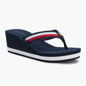 Női flip-flop papucs Tommy Hilfiger Corporate Wedge Beach Sandal space blue (Corporate Wedge Beach Sandal FW0FW08520DW6) kép