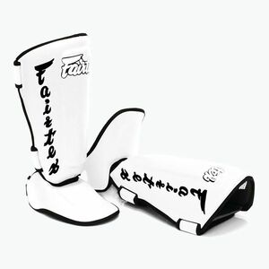 Fairtex levehető In-Step sípcsontvédő, más néven sípcsontvédő. "Twister" fehér (Detachable In-Step Shin Pads A.K.A. "Twister" SP7-WH) kép