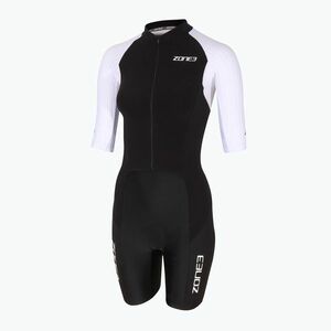 Női triatlonruha ZONE3 Lava Long Distance Full Zip SS Aero Suit fekete/fehér/zöld (Lava Long Distance Full Zip SS Aero Suit W TS20WLFZ101) kép