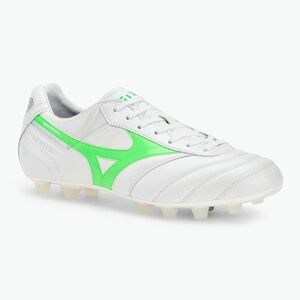 Mizuno Morelia II Japan Md fehér/neonzöld/galaxis ezüst férfi futballcipő (Morelia II Japan Md P1GA250137) kép
