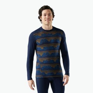 Férfi Smartwool Merino 250 Baselayer Crew hosszú ujjú termikus póló dobozban, mély tengerészkék geo csúcsokkal (Merino 250 Baselayer Crew Boxed SW016350P961) kép
