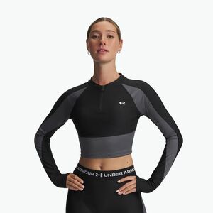 Női Under Armour HeatGear Rib 1/4 Zip edző hosszú ujjú fekete/castlerock/fehér (HeatGear Rib 1/4 Zip 6003981-004) kép