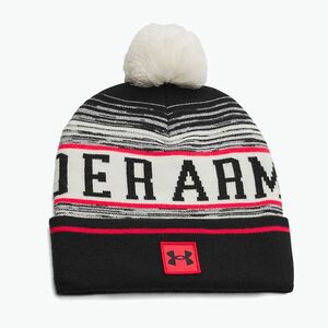 Férfi téli sapka Under Armour Halftime Pom Beanie stone/racer red/black (Halftime Pom Beanie 1386634-279) kép