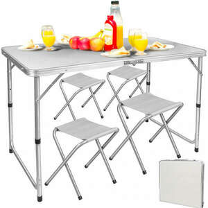 GardenLine összecsukható Kemping garnitúra 4db székkel 120cm - fehér kép