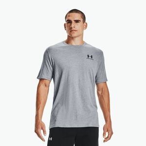 Férfi Under Armour Sportstyle Left Chest SS steel light heather/fekete edzőpóló (Sportstyle Left Chest 1326799-036) kép