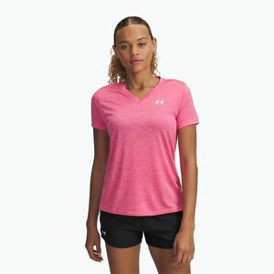 Női edzőpóló Under Armour Tech V-Twist szuper rózsaszín/fehér (Tech V-Twist 1384227-672) kép