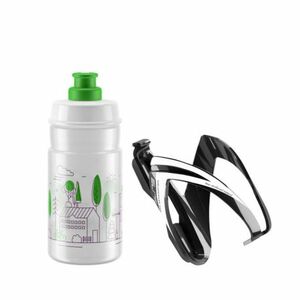 Biciklis palack ELITE KIT CEO black glossy + bottle JET 350 ml clear green logo kép