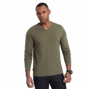 Férfi hosszú ujjú póló OMBRE Longsleeve OM-LSBL-0108 V-2 dark olive kép