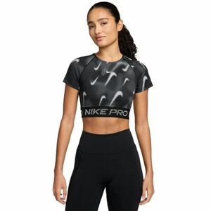 Női rövid ujjú edzőpóló NIKE PRO W NP DF SS TOP TT AOP BLACK WHITE kép