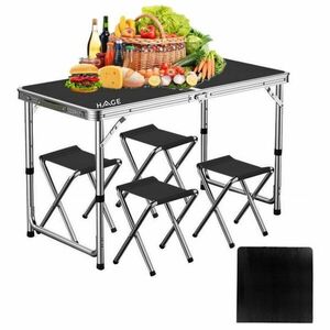 Hage összecsukható Kemping garnitúra 4db székkel - Fekete kép