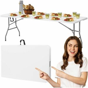 Springos összecsukható vendéglátó Asztal 180x74x74cm - Fehér kép