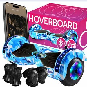 Retoo Hoveboard LED világítással, térd-és könyökvédővel 10-15 km/h - Kék kép