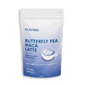 Nutriqa kék pillangóborsó–maca latte italpor, vegán, koffeinmentes – 250 g kép