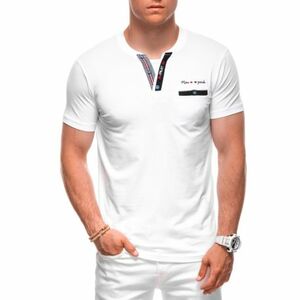 Férfi rövid ujjú V-nyakú póló OMBRE T-shirt S1991 white kép