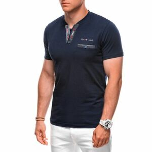 Férfi rövid ujjú V-nyakú póló OMBRE T-shirt S1991 navy kép