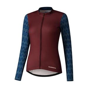 SHIMANO Hosszú ujjú kerékpáros mez - KAEDE PRINTED LONG - bordó/kék kép
