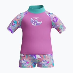Gyermek két részes fürdőruha Speedo Digital Rash Top Set neon violet (Digital Rash Top SS Set 8-00374618241) kép