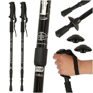 Összecsukható alumínium nordic walking trekking botok, 2 db, feke... kép