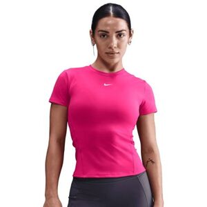 Női rövid ujjú edzőpóló NIKE W NK ONE FTTD SS TOP RUSH PINK WHITE kép