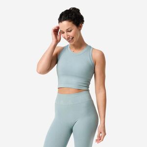 Decathlon Női jóga ujjatlan crop top, bordázott anyag, bevarrt melltartóval kép