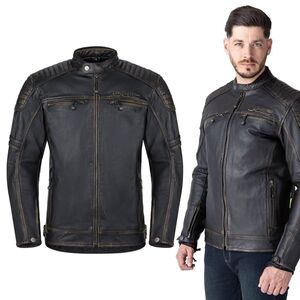 Bőr motoros kabát W-TEC Mungelli EVO, kivehető CE-védők, koptatott vintage stílus, steppelt panelek, puha kecskebőr kép