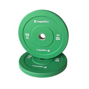 Gumírozott súlytárcsa inSPORTline Bumper Plate Go 10 kg 50 mm, minőségi kivitelezés, vonzó színkialakítás, kopásálló, tartós ütköző gumi kép