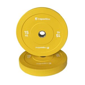 Gumírozott súlytárcsa inSPORTline Bumper Plate Go 15 kg 50 mm, minőségi kivitelezés, vonzó színkialakítás, kopásálló, tartós ütköző gumi kép