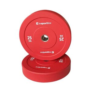 Gumírozott súlytárcsa inSPORTline Bumper Plate Go 25 kg 50 mm, minőségi kivitelezés, vonzó színkialakítás, kopásálló, tartós ütköző gumi kép