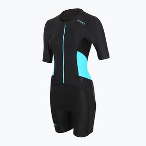 Női triatlonruha ZONE3 Activate SS Full Zip Trisuit fekete/türkiz színben (Activate SS Full Zip Trisuit W TS21WACTS107) kép