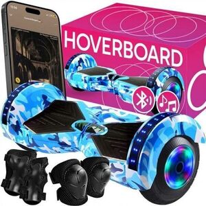 Retoo Hoveboard LED világítással, térd-és könyökvédővel 10-15 km/h - Kék kép