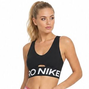 Női edzősport melltartó NIKE PRO W NP INDY PLUNGE BRA BOLD-010 BLACK WHITE WHITE kép