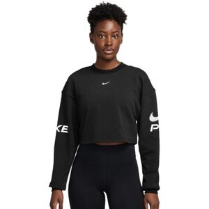 Női kapucnis pulóver NIKE PRO W NP DF FLC CREW TT GRX BLACK WHITE WHITE kép