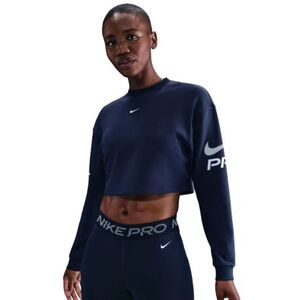 Női kapucnis pulóver NIKE PRO W NP DF FLC CREW TT GRX MIDNIGHT NAVY FOOTBALLGREY WHITE kép