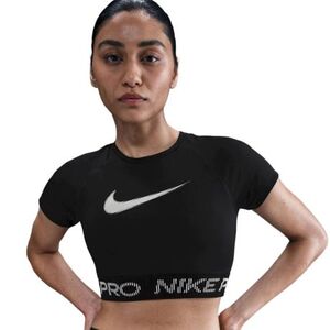 Női rövid ujjú edzőpóló NIKE PRO W NP DF SS TOP TT GRX BLACK WHITE WHITE kép