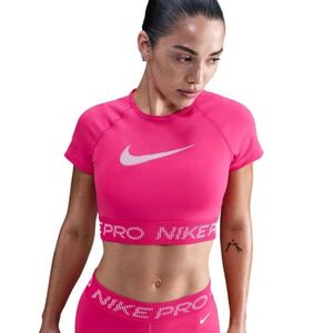 Női rövid ujjú edzőpóló NIKE PRO W NP DF SS TOP TT GRX RUSH PINK PINK FOAM WHITE kép