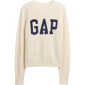 GAP V-FRCH- LOGO SWEATER Női pulóver, fehér, méret kép