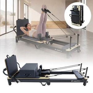 Pilates reformer inSPORTline Comfolder EVO, összecsukható szerkezet, 4 görgő a könnyű mozgatáshoz, karcolásálló váz, levehető háttámla, pilates doboz - bézs kép