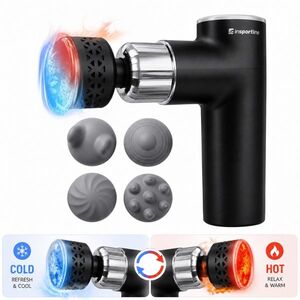 Hideg/meleg masszázspisztoly inSPORTline ChillFrost, 1800 mAh, 1600–2800 fordulat/perc, akár 6 mm lökethossz, 4 masszázsfej, 8 sebességfokozat kép