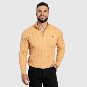 Férfi kötött pulóver Iron Aesthetics Cable Knit, camel kép