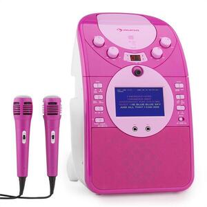 Auna ScreenStar karaoke rendszer, kamera, CD, USB, SD, MP3, 2 mikrofon, rózsaszín kép