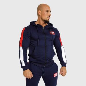 Kapucnis cipzáros pulcsi Iron Aesthetics Tricolora, navy kép