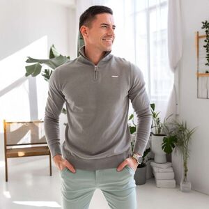 Kötött pulóver cipzárral Iron Aesthetics Tomas, szürke kép