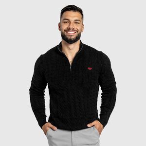 Férfi kötött pulóver Iron Aesthetics Cable Knit, fekete kép