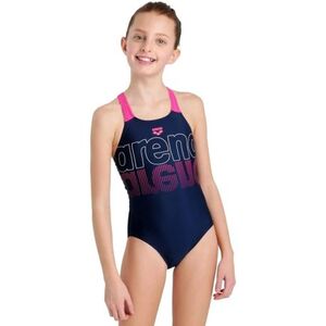 Lány úszó egyrészes fürdőruhája ARENA SWIMSUIT V BACK GRAPHIC Blue kép