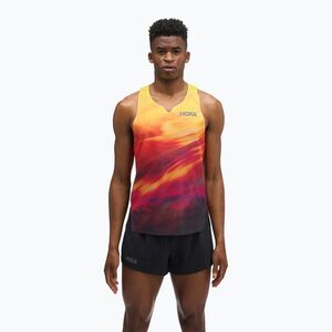 Férfi futó póló HOKA Race Day Singlet TR Print hoka citrus (Race Day Singlet TR Print 1181990-HSP) kép