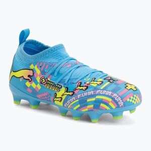 Gyermek focicipők PUMA Future 9 Match Advanced Level FG/AG Jr puma white/blue glimmer/pink glimmer/yellow alert (Future 9 Match Advanced Level FG/AG Jr 109216 01) kép